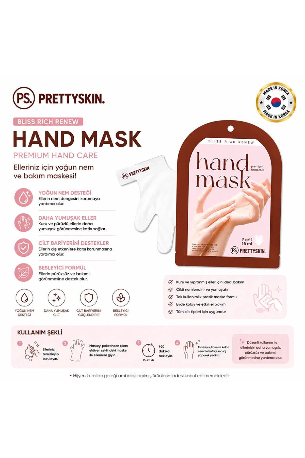 Prettyskin Bliss Rich Renew Hand Mask 16 ml | Moisturizing Hand Care Mask Set of 3