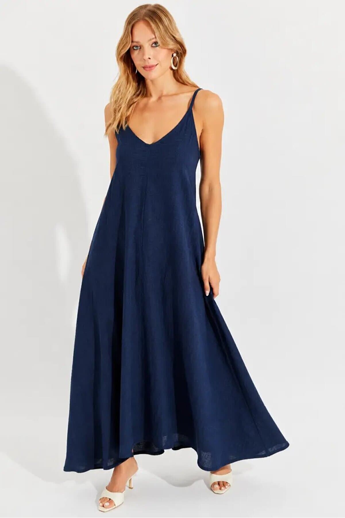 Navy Blue Strap Casual Maxi Dress