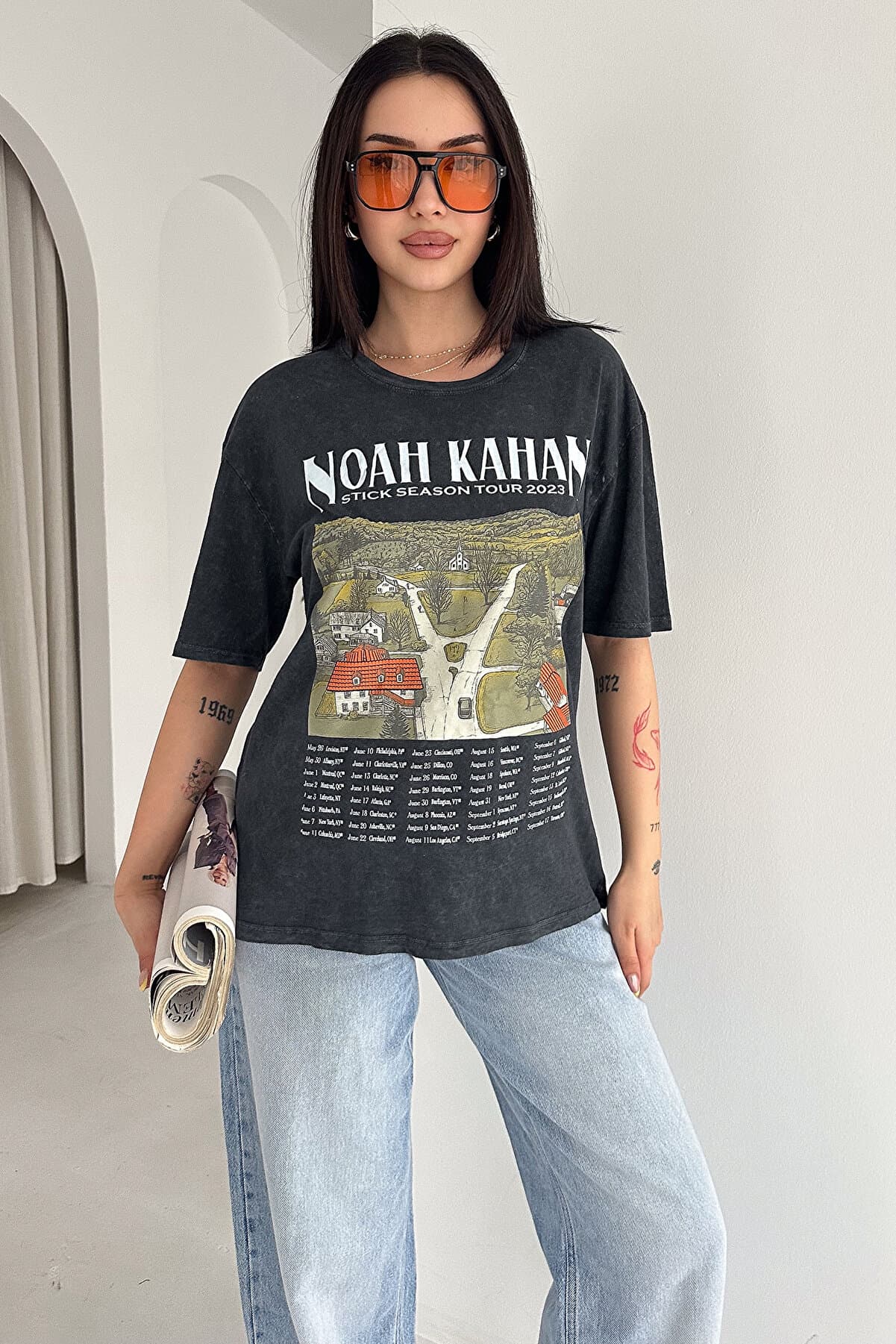 Women's Washed Printed Oversize T-Shirt Vintage Loose T-Shirt