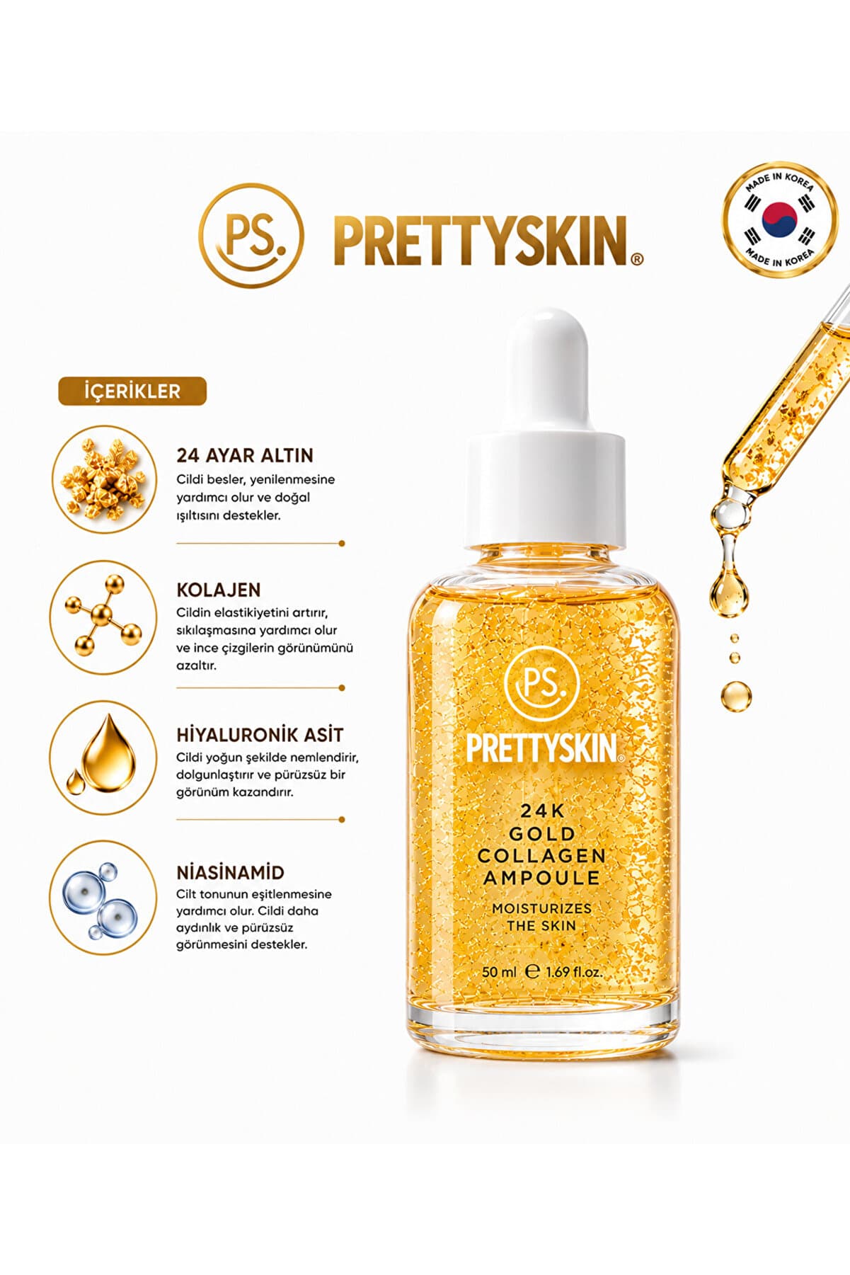24K Gold Collagen Ampoule 50 ml | Firming Facial Serum with Gold and Collagen