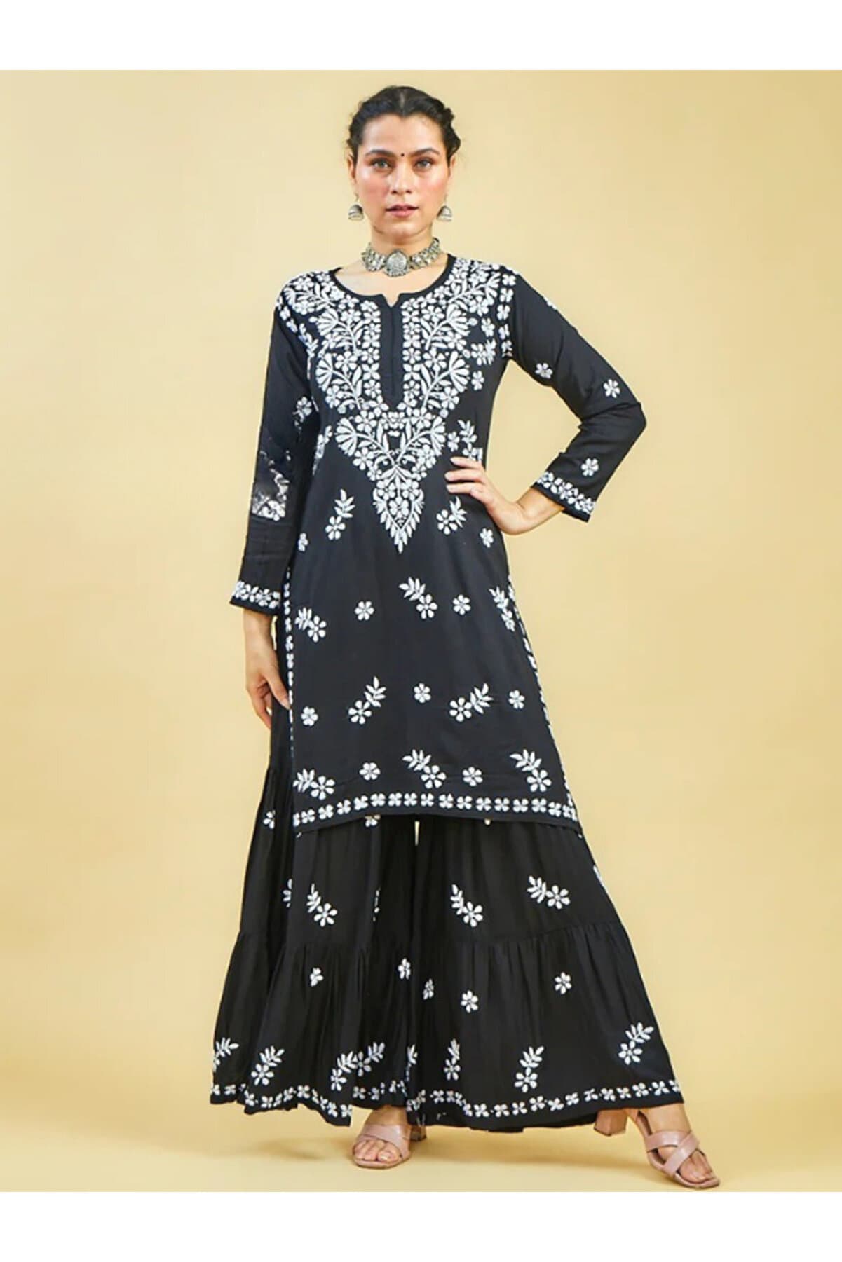 Black Rayon Kameez Salwar - FFT2133 | Black-Size:L-40-Inches