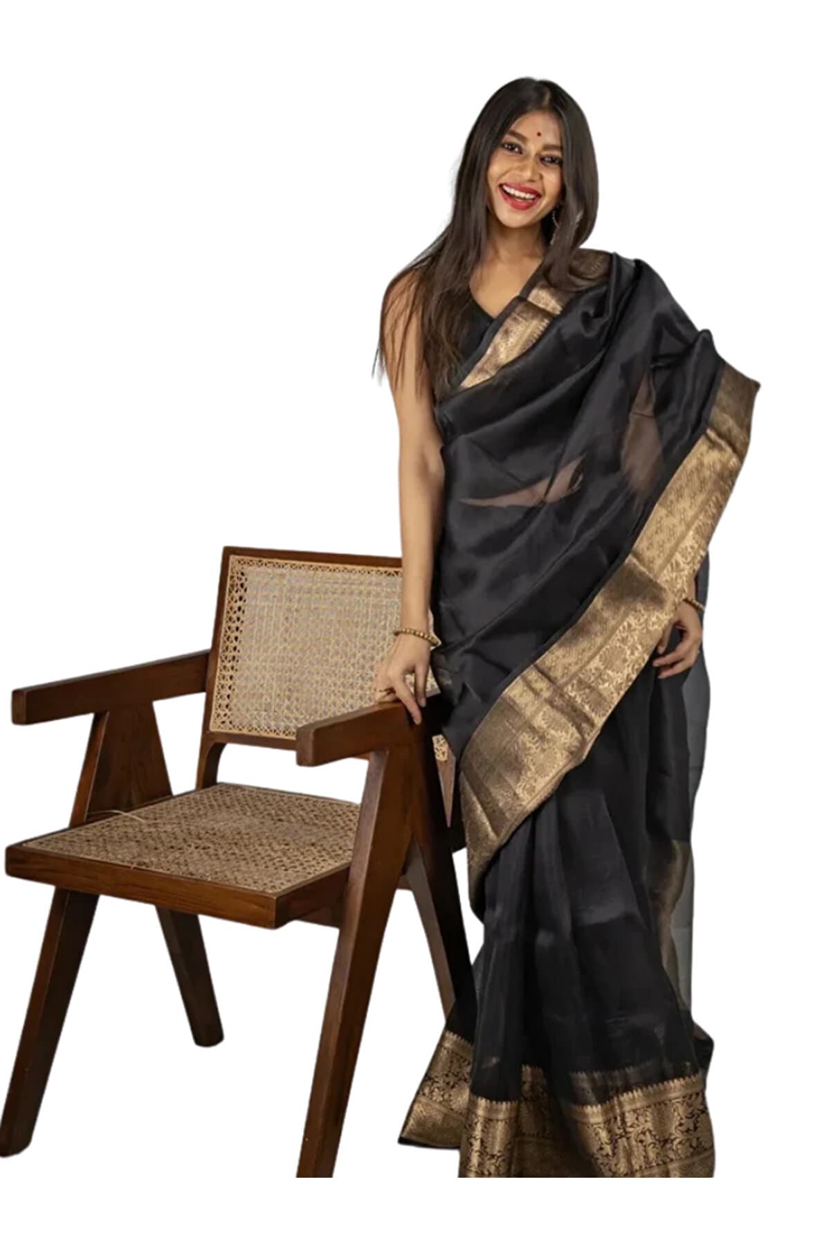 Black Organza Saree - PMM7707 | Black