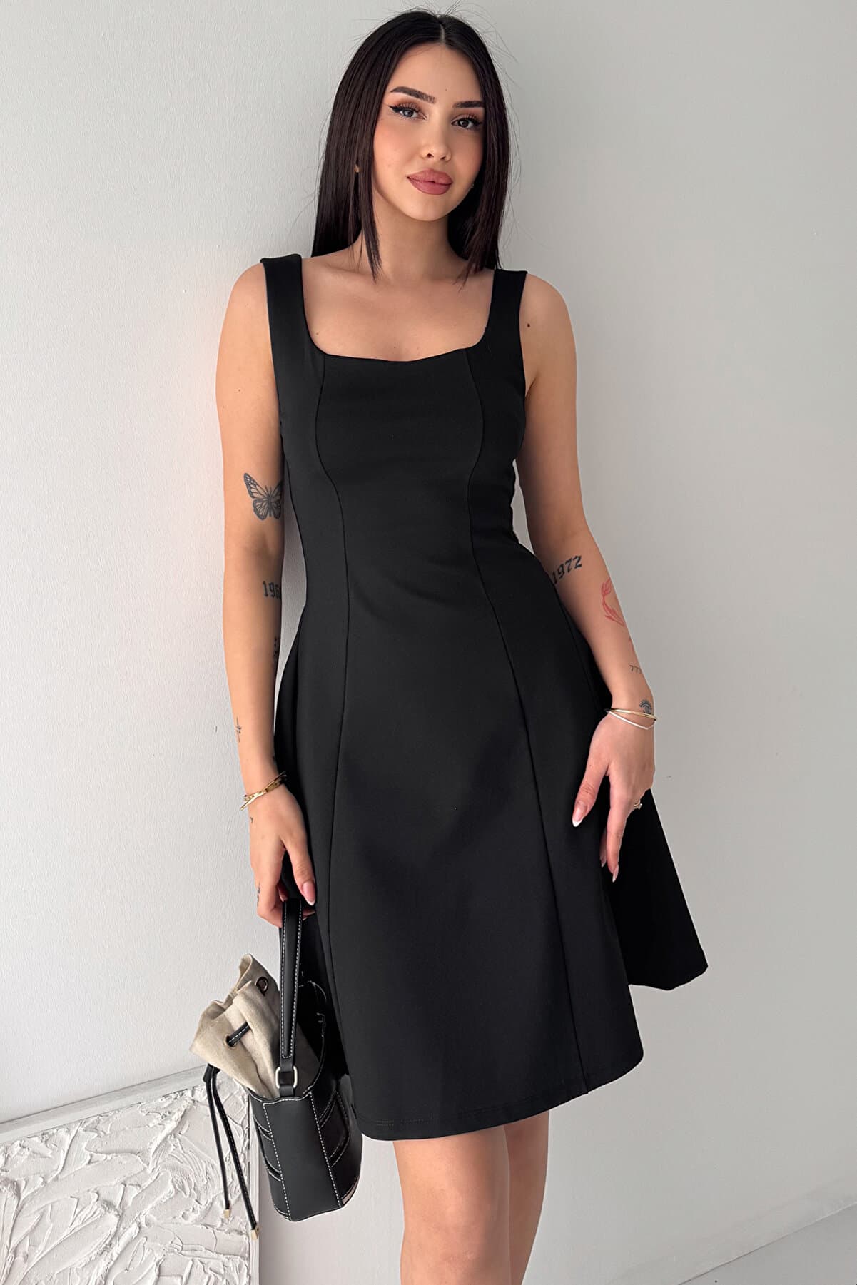 Women's Square Neck Fit&Flare Mini Dress