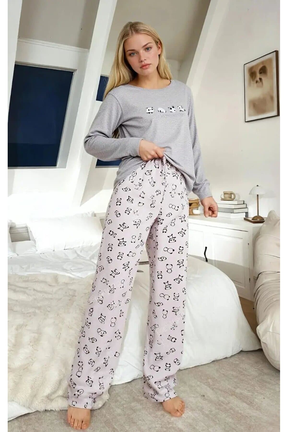 Panda Printed Long Sleeve Pajama Set