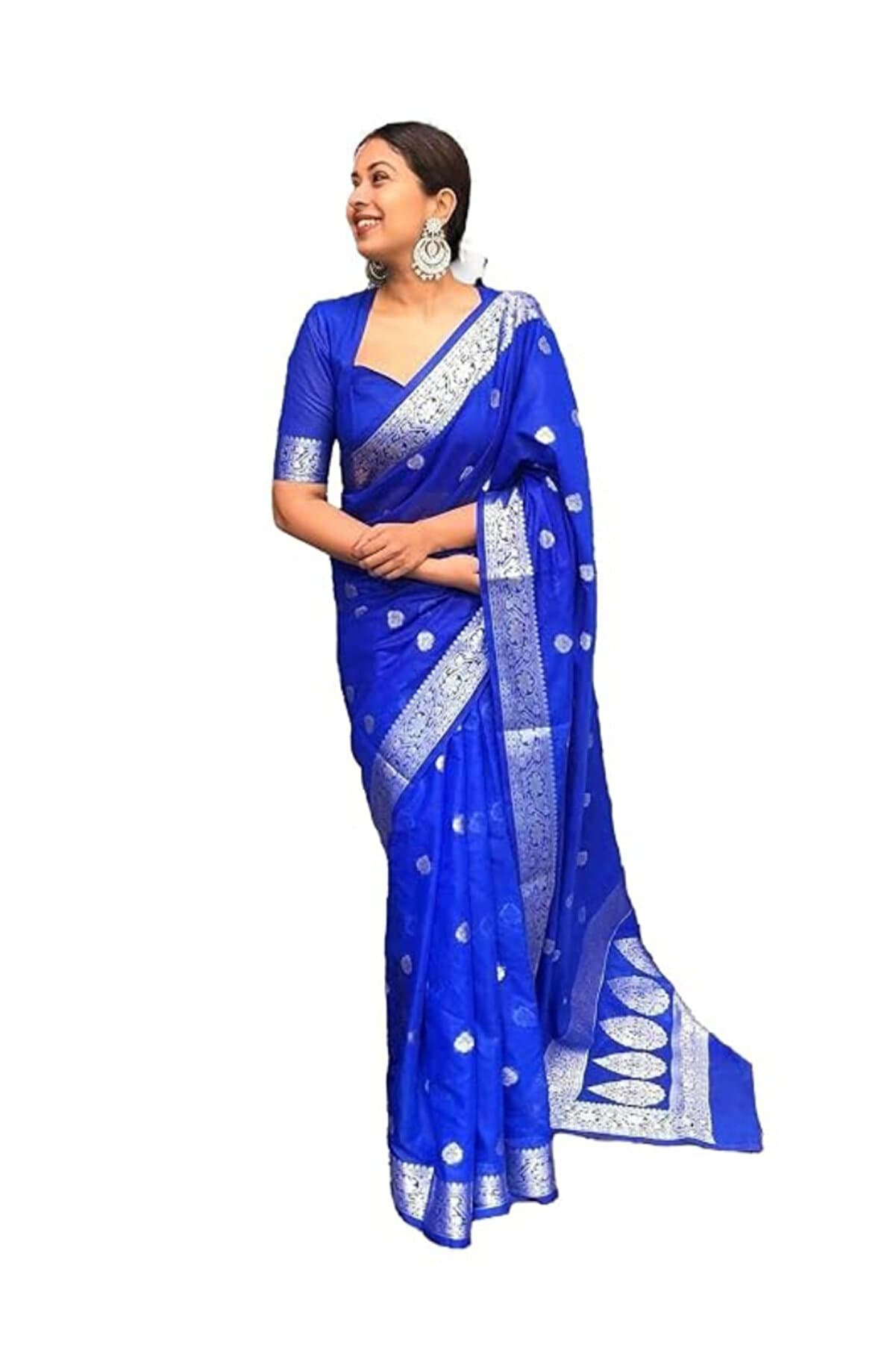 Blue Banarasi-Style Saree with Silver Zari Work - MAF3128 | Blue
