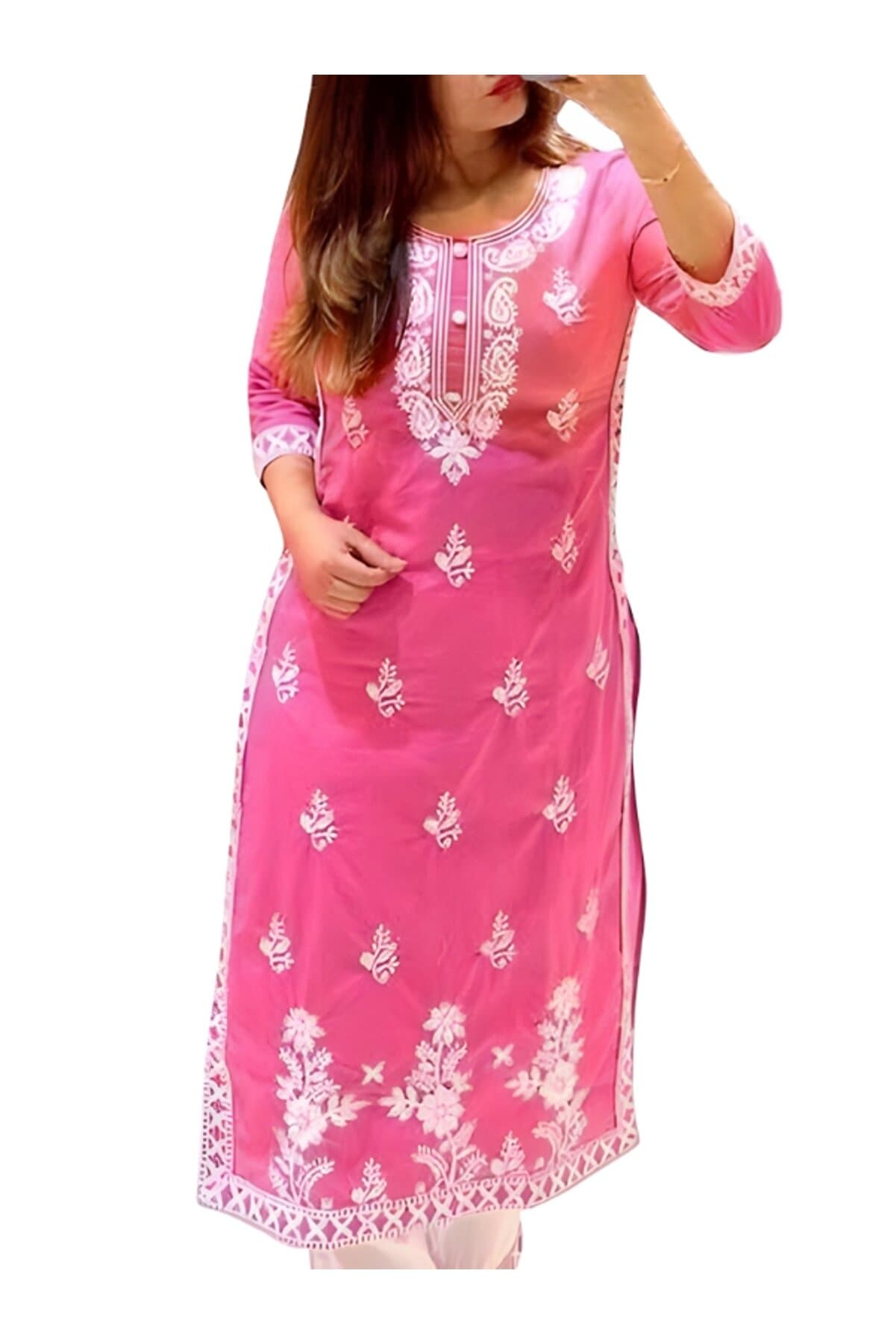 Pink Cotton Salwar Kameez & Dupatta Set - PMM19249 | Pink-Size:L-40-Inches