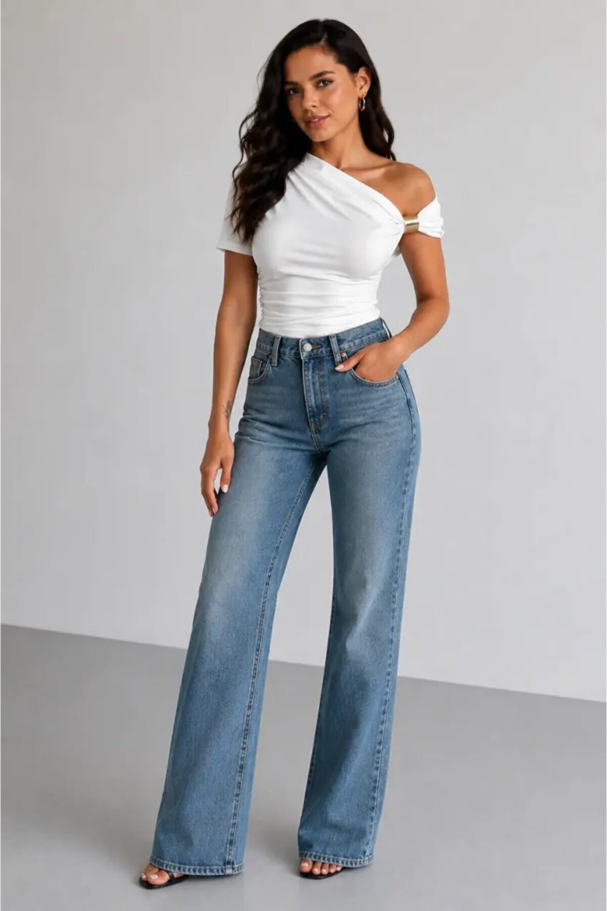 White Gold Buckle Single Shoulder Draped Sandy Blouse