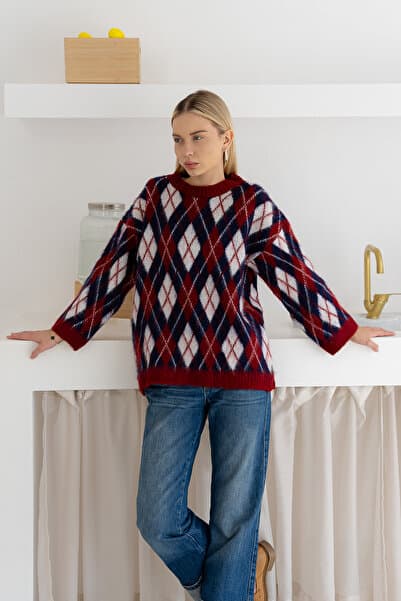 Women's Oversize Sardon Mohair Sweater – Soft Textured & Patterned