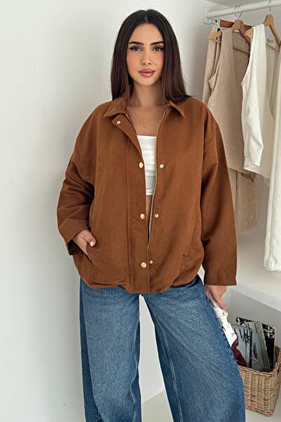 Women's Zippered Gold Buttoned Coat – Structured Style