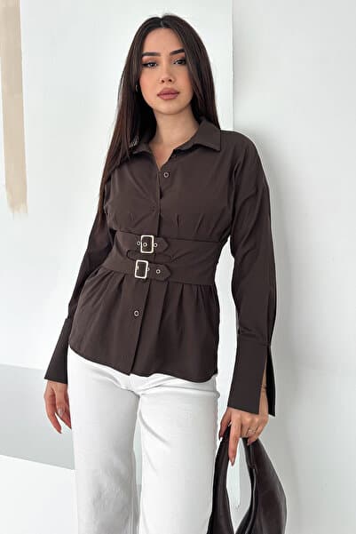Women's Belt Detail Buckled Shirt – Brown Frame