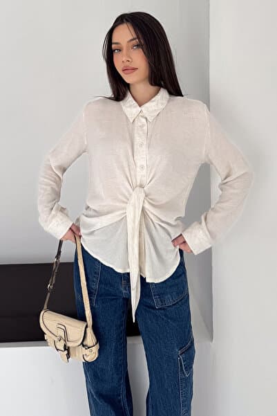 Waist Tie Detailed Shirt – Beige Charm