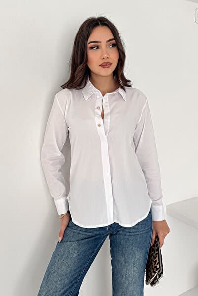Women's White Classic Shirt – Stylish Shirt with Hidden Buttons