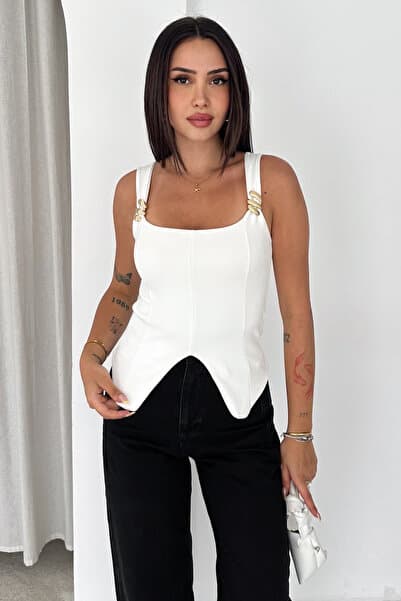 Noir Luxe Women's Metal Accessory Detailed Corset Crop Blouse