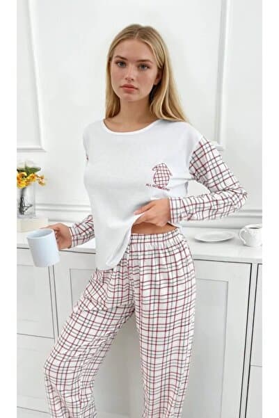 Women's Checkered Long Sleeve Single Jersey Pajama Set