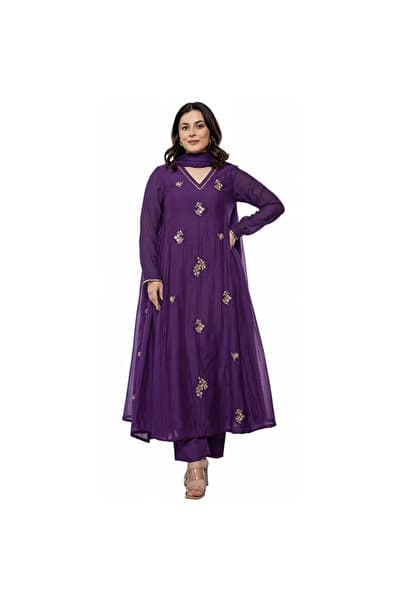 Purple Cotton Salwaar Kameez Dupatta - ALV2093 | Purple-Size:XL-42-Inches