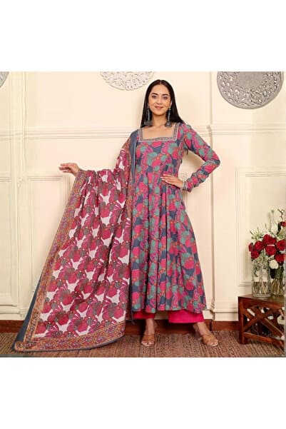 Multi Viscose Rayon Kameez Salwar & Dupatta - VRN1023 | Multi-Size:XL-42-Inches
