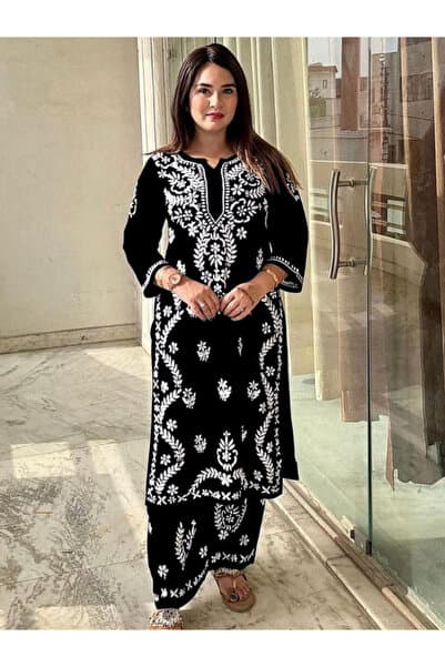 Black Rayon Salwar Kameez - FFT1818 | Black-Size:M-38-Inches