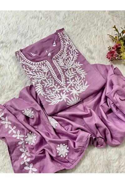 Purple Pure Rayon Cotton Lucknowi Style Co-Ord Set - FFT8105 | Purple