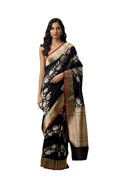 Black & Silver Banarasi Art Silk Saree - KTZ1006-Black