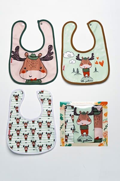 Deer Themed Square 3 Piece Microfiber Bib With Snaps In Its Own Box (Waterproof)
