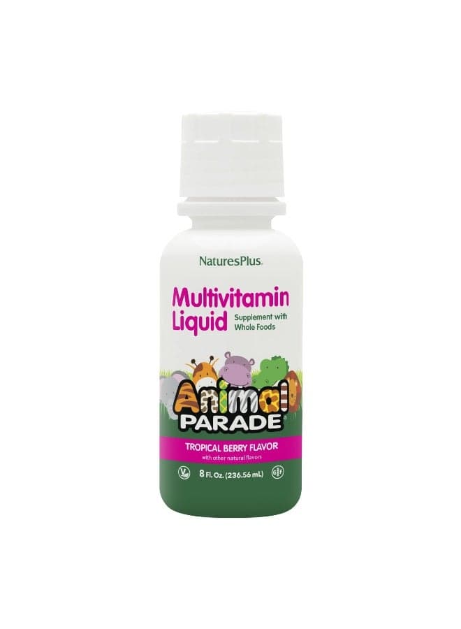 Animal Parade Multivitamin Liquid 236.56ml | Tropical Berry Flavor | Kids Daily Supplement with Vitamin D3, 8 Oz