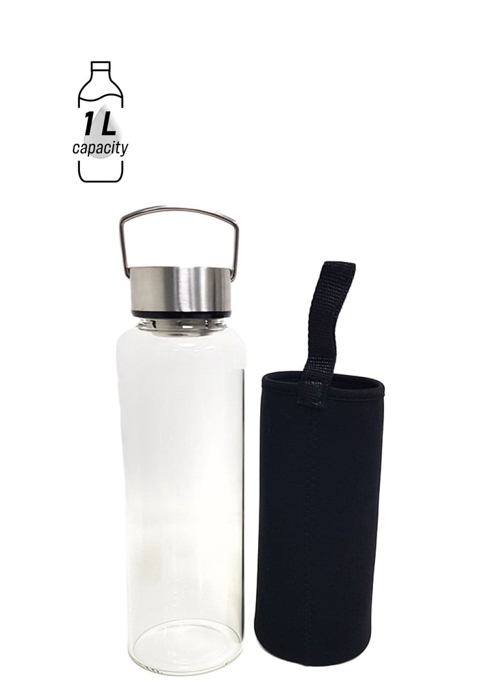 Glass Water Bottle With Protective Cover Clear 1Liters