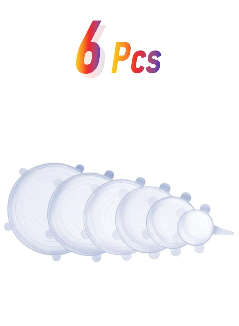 6-Piece Stretchable Silicone Lid Set Clear 6-Piece