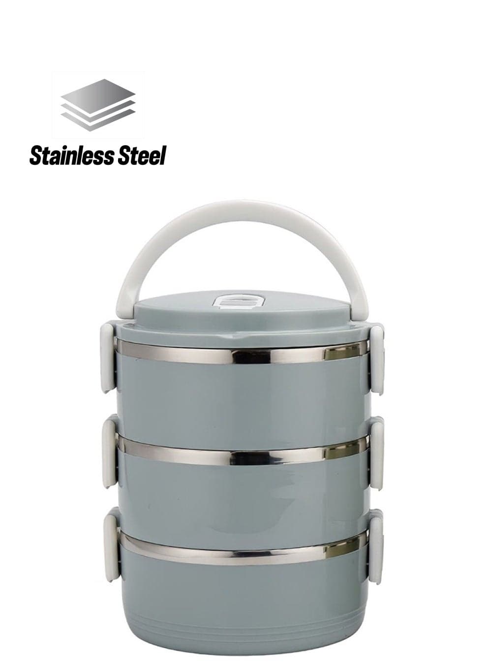 Stainless Steel Insulated Round Lunch Box Grey 16 x 9 x 16cm