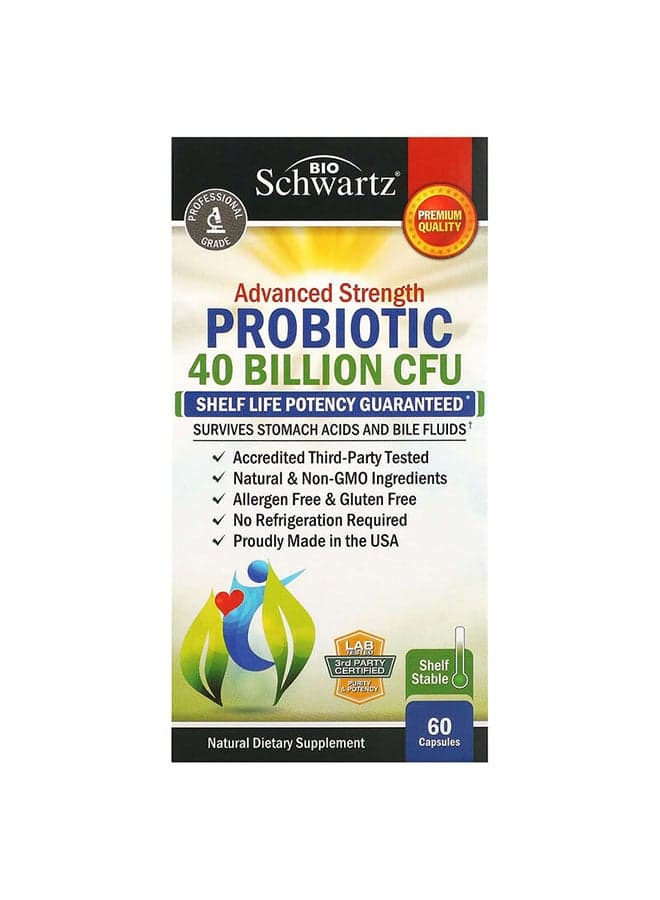Advanced Strength Probiotic 40 Billion Cfu 60 Capsules Packaging May Vary