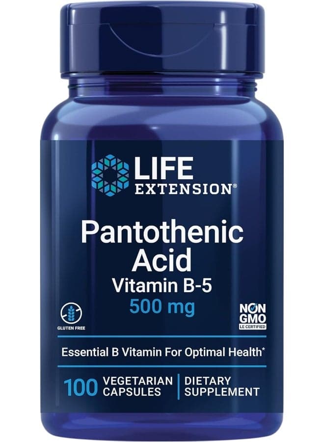 Pantothenic Acid Vitamin B-5 500mg Dietary Supplement - 100 Capsules