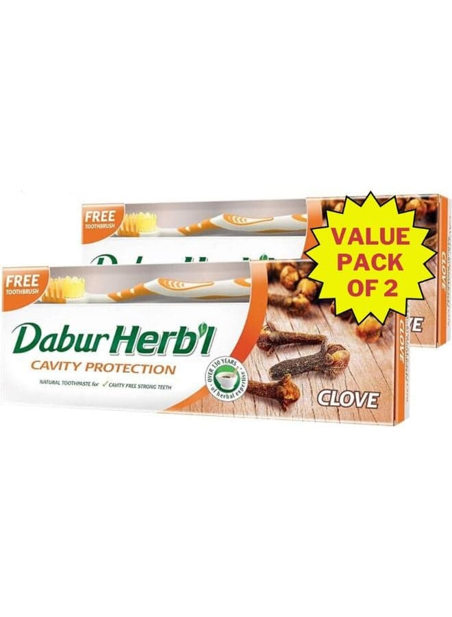 Herbal Cavity Protection Clove Toothpaste With Toothbrush Pack of 2 Clove 150grams
