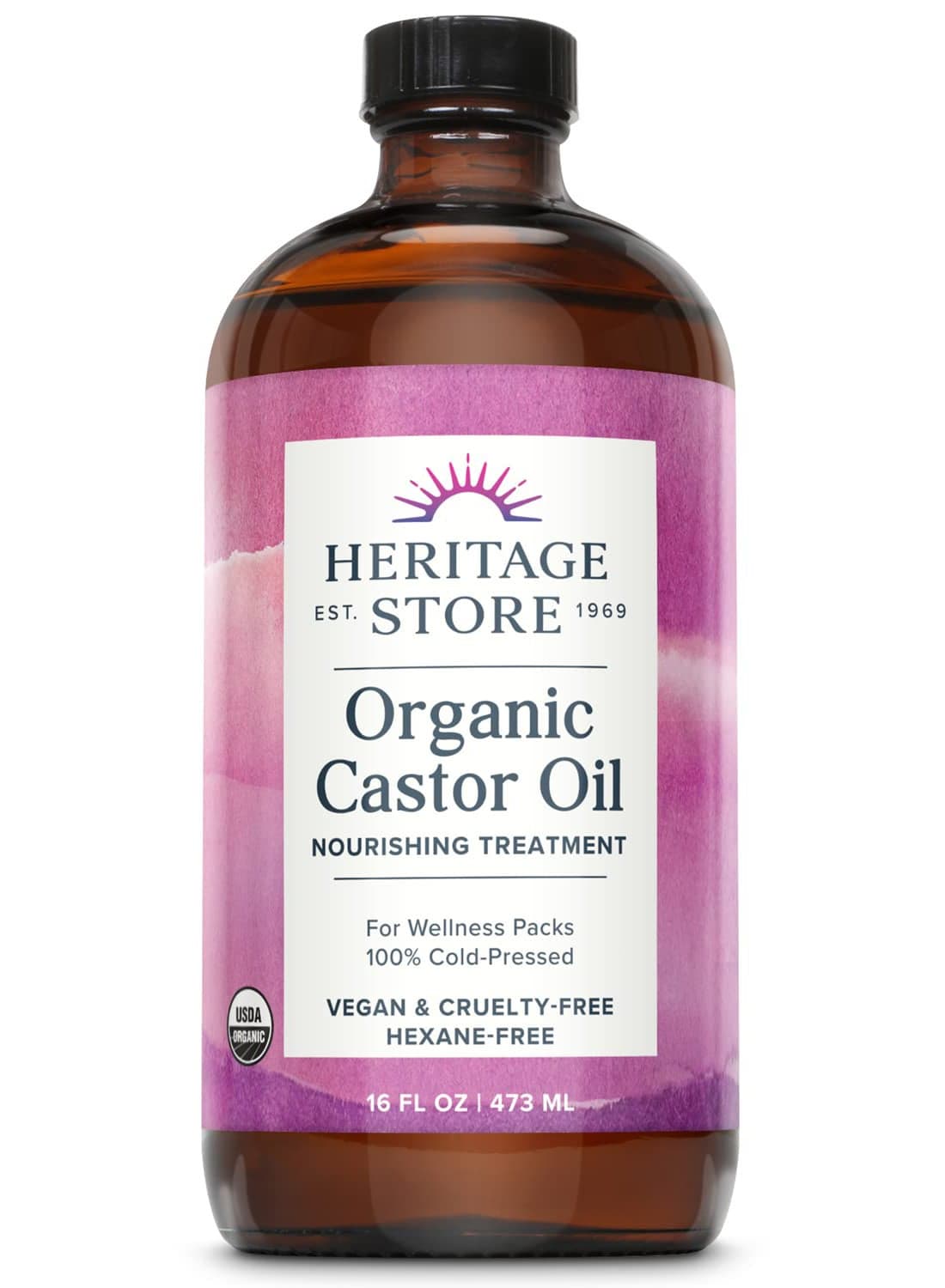 Heritage Store Organic Castor Oil, Cold Pressed 16 Fl.Oz 473ml