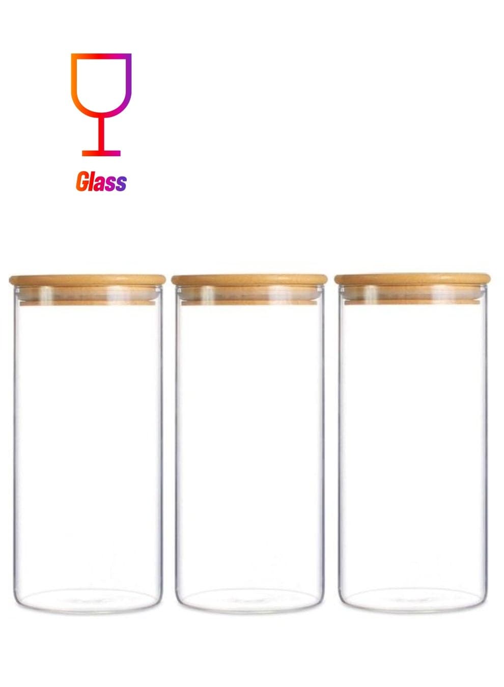 3-Piece Glass Storage Jar Clear/Brown 3.15 x 7.87inch