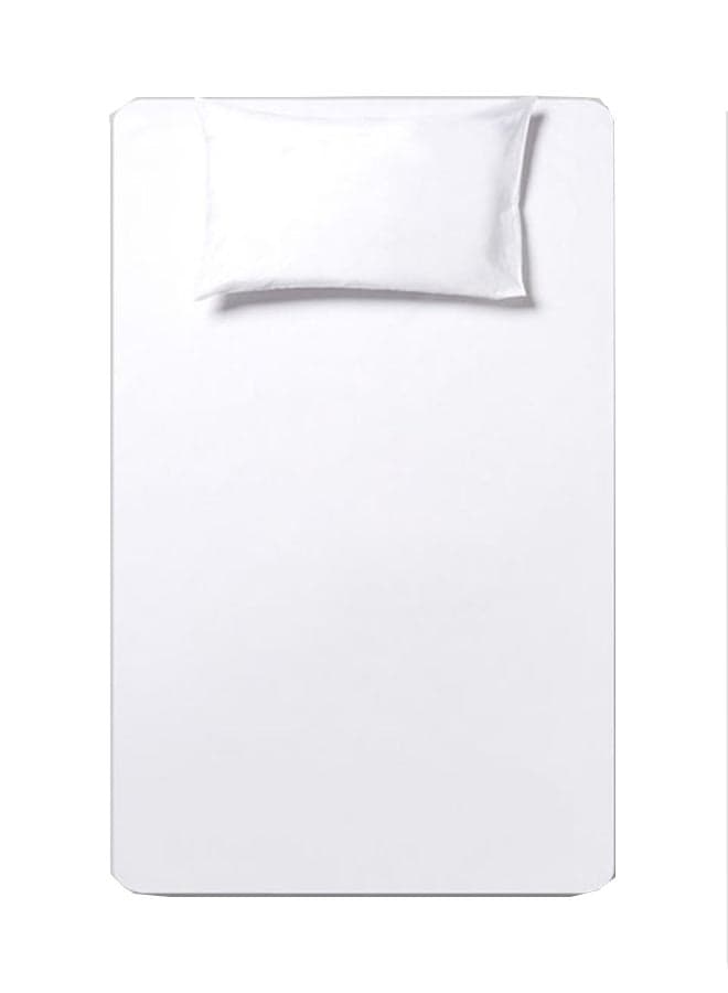 2-Piece Printed 180TC Fitted Bedsheet Set Twin Size Pure Cotton White