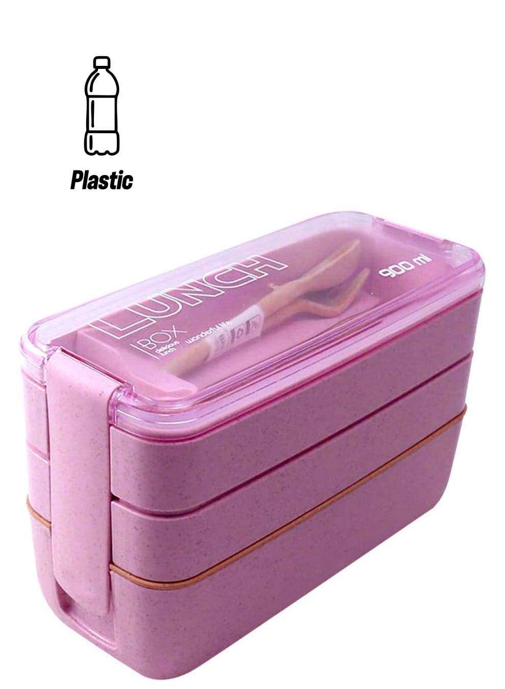 Three-Compartment Lunch Box Set Pink 900ml
