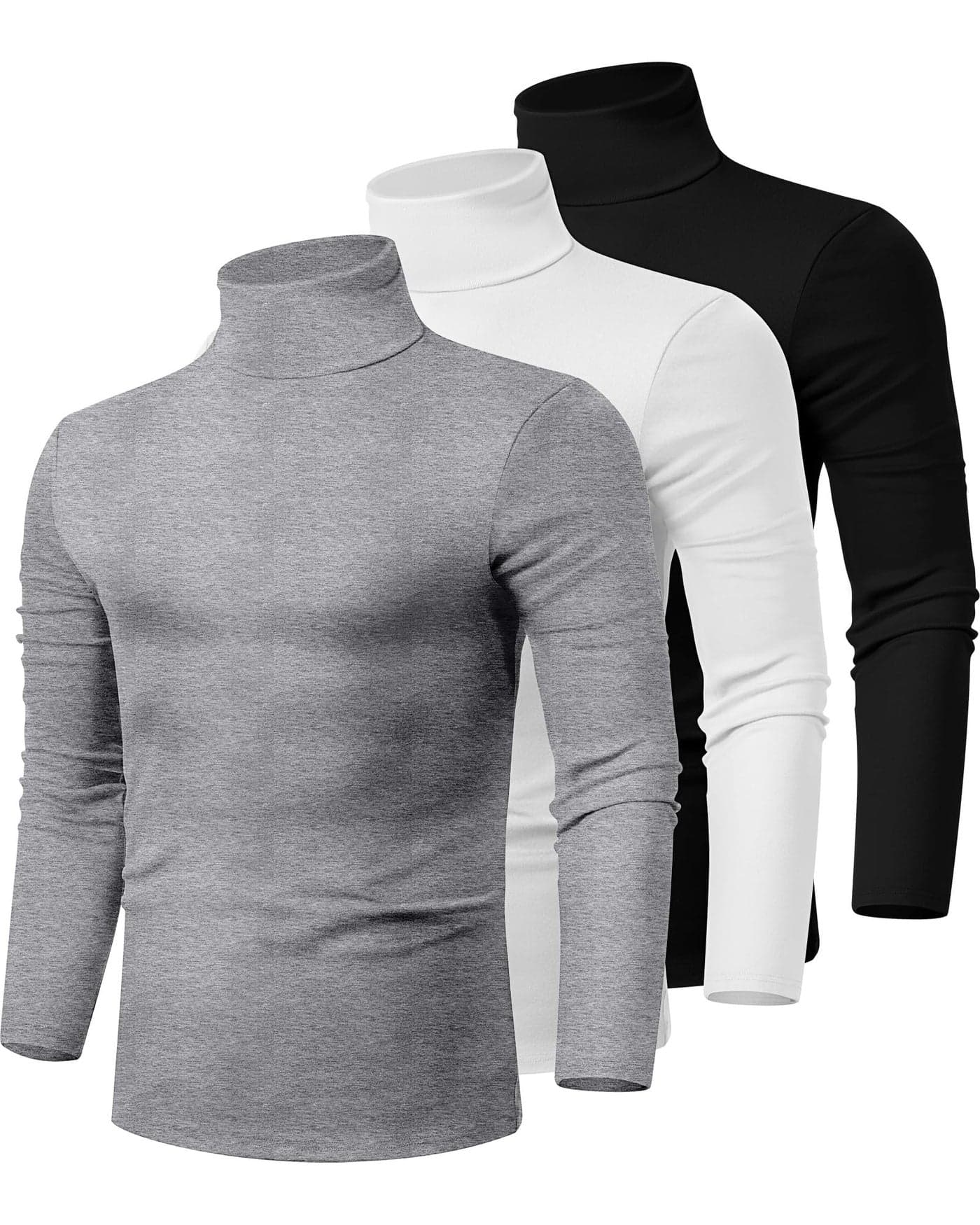 Ficerd 3 Pack Mens Turtleneck Shirts Long Sleeve Cotton Pullover Sweaters Mock Neck Knitted T Shirt Basic Slim Fit Tee TopsBlack White GrayXLarge