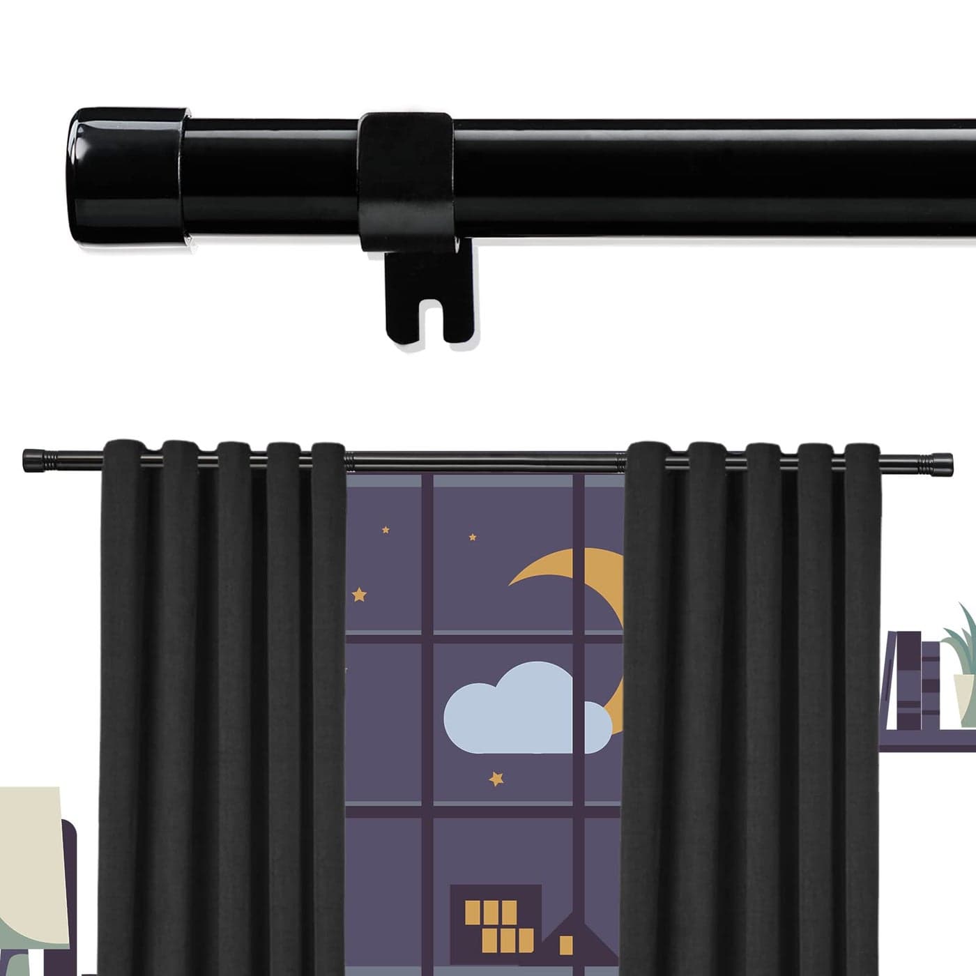 Long Black Curtain Rod for Living Room Windows 28 to 144 inch 1 Heavy Duty Drapery Rods with Adjustable Brackets Bedroom Easy Instal Simple Blackout Outdoor Curtain Rods for Patio