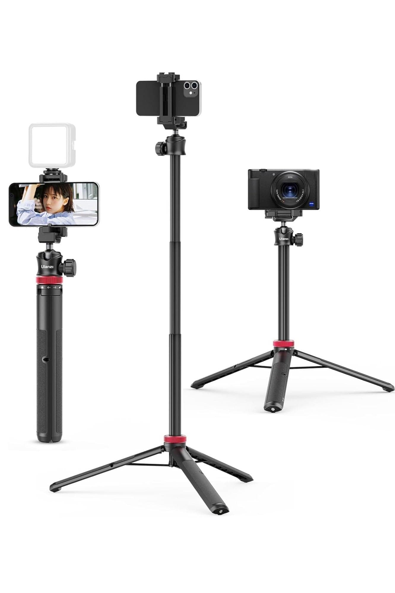MT-44 Portable Tripod Handheld w Ball Head, Extendable Phone Camera Tripod w Cold Shoe, Travel Compact Lightweight Tripod for iPhone, Smartphone, Sony, Canon, Nikon, Small Cameras