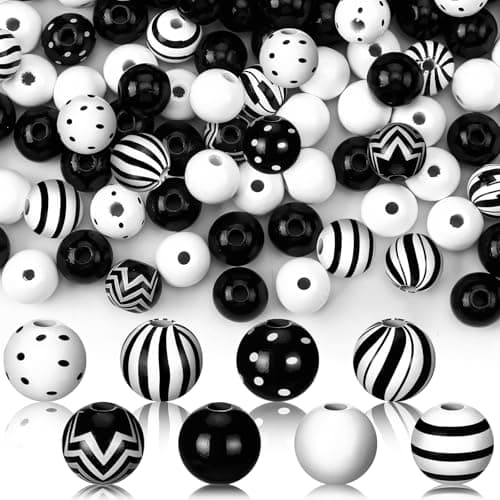 240 Pcs Black and White Christmas Wooden Beads for Crafts 16mm Round Spacer Stripe Polka Dot Peppermint Beads Bulk for Jewelry Making DIY Garland Pens Winter Xmas Holiday Tiered Tray Tree Decor