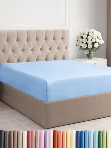 Full Fitted Bed Sheet - Bottom Single Fitted Sheet Only - Soft Hotel Luxury Bedding w/ 8-16 Inch Deep Pockets - Breathable, Cooling & Wrinkle Free - Easy-Care, Fade and Shrink Resistant - Light Blue