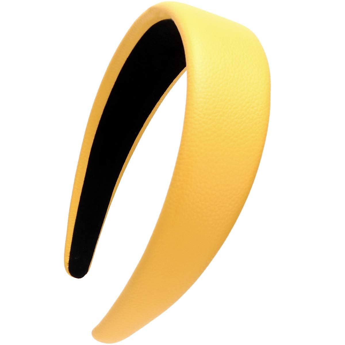 LONEEDY 17 Inch Leather Hard Headband Wide Padded Headband Hairband for Women Yellow