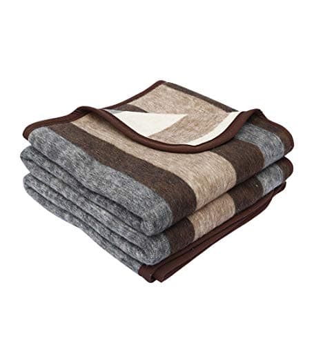 Alpaca Warehouse 100 Natural Alpaca and Sheep Wool Blanket King Size Thick Heavyweight Comfortably Warm Great for Outdoor Use Striped Design BeigeBrownGray King