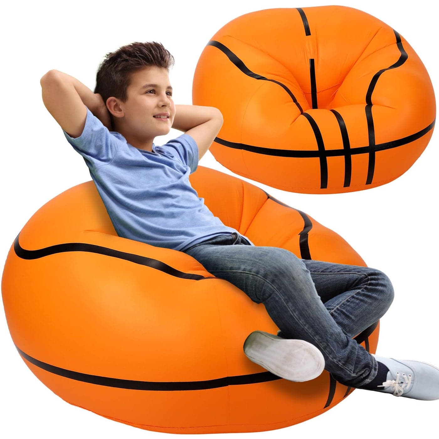 Menkxi 2 Pcs Inflatable Bean Bag Chair Basketball Beanbags 43in Creative Inflatable Sofa Sports Ball Household Lazy Chair PVC Air Cushion Sofa for Living Room Balcony Garden Camping Hiking
