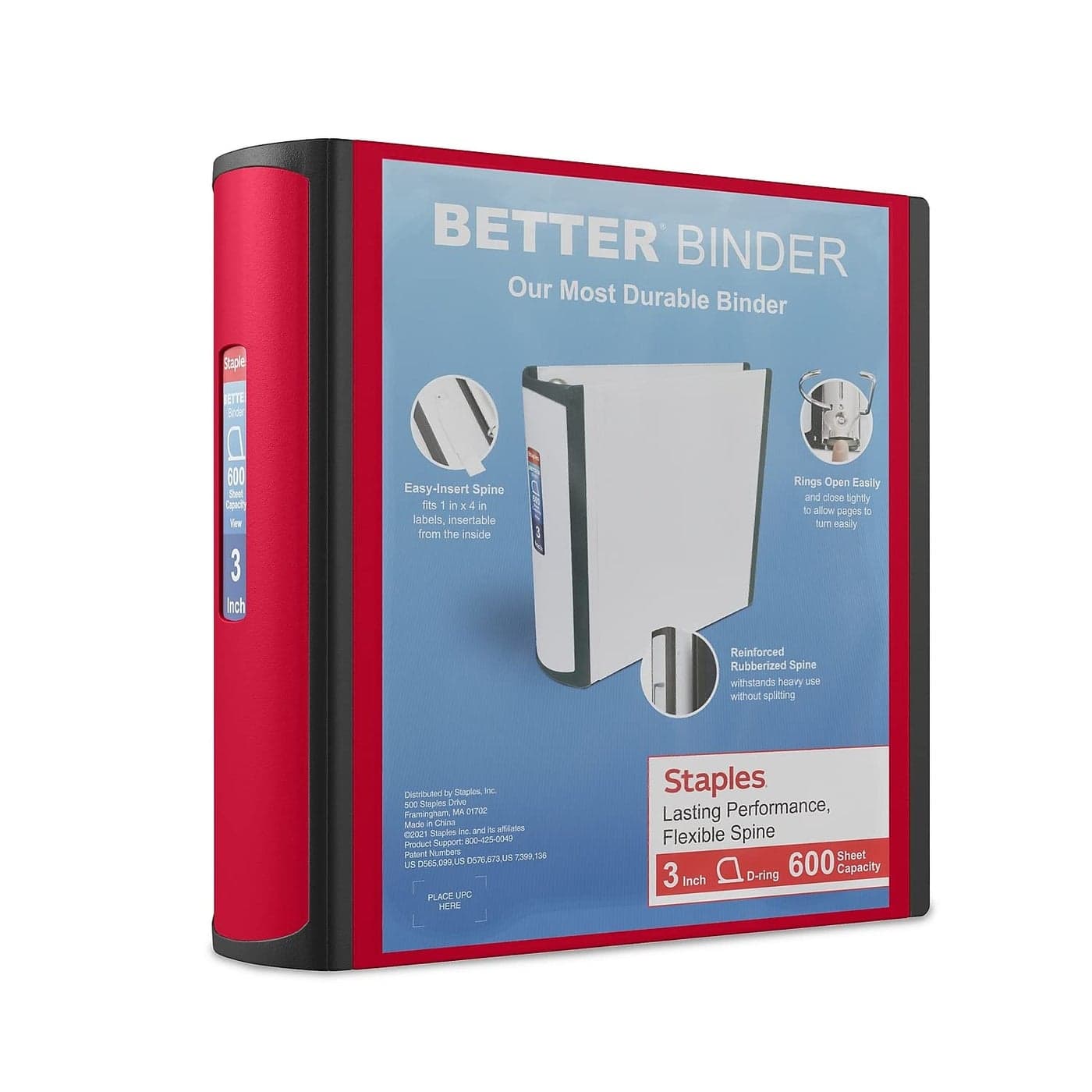 Staples 807717 Better 3Inch D 3Ring View Binder Red 18367