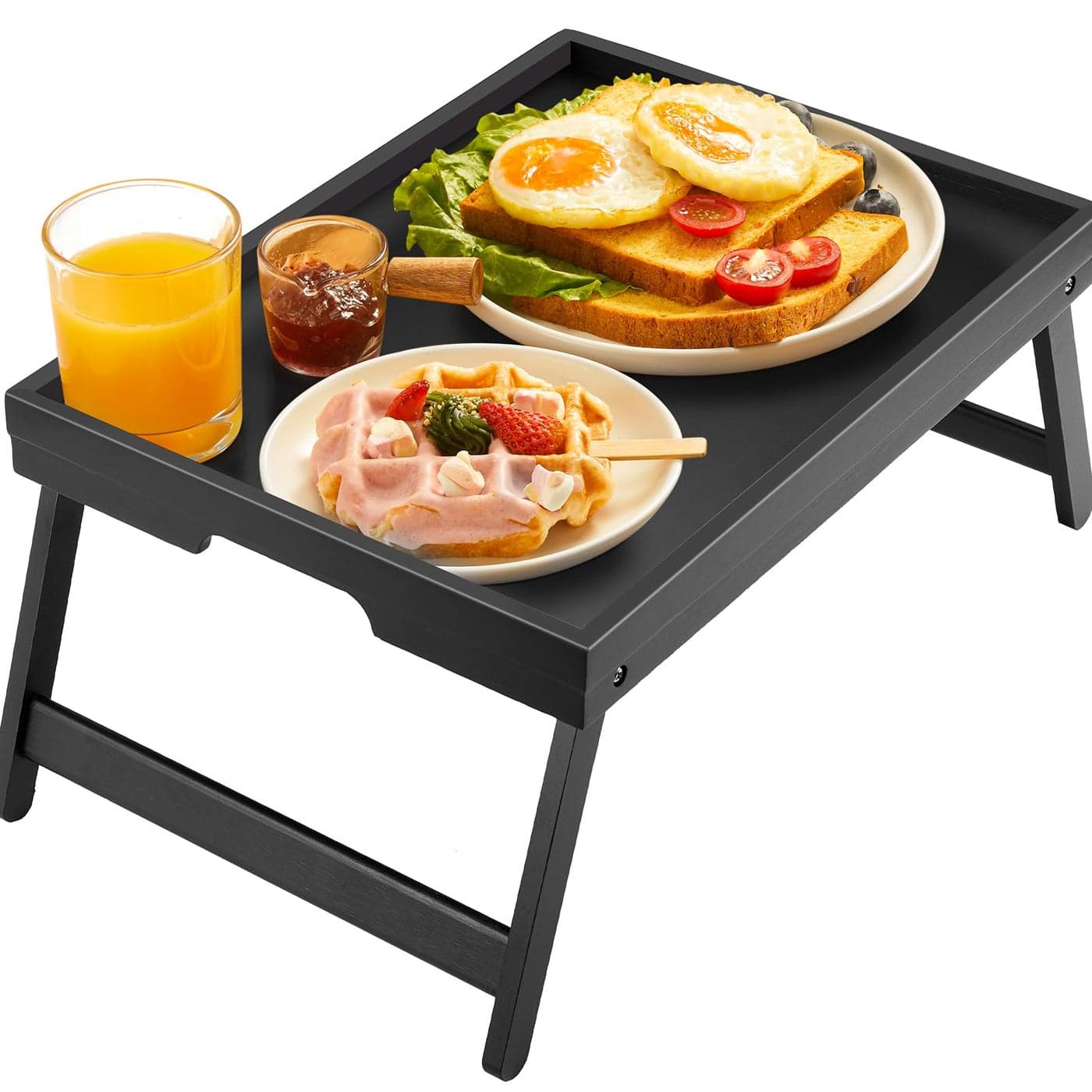 Bed Tray Table with Folding Legs Wooden Serving Breakfast in Bed or Use As a Platter Tray by Pipishell Black