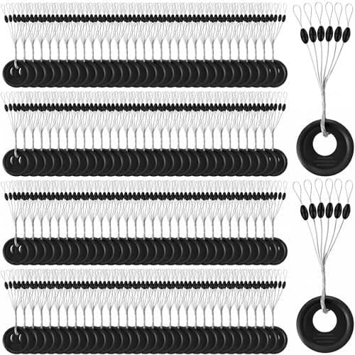 Outus 1200 Pcs Large-Sized Fishing Rubber Bobber Stoppers Oval and Column Floats Sinker Stops 6 in 1 Black Float Sinker Stops