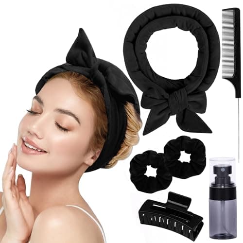 Heatless Velvet Hair Curlers to Sleep in Heatless Curling Rod Headband For Long Hair Overnight No Heat Curls for Women Long Hair Waves - 6 Pieces Set (Black)