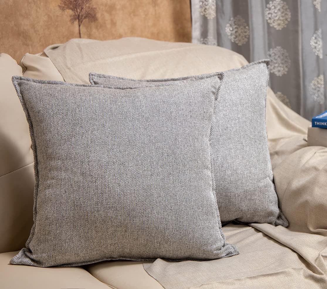 Khooti Decorative Jute Square Cushion Cover Throw pillow cover for Living Room Couch Diwan single seater Sofa , Colourful Modern Small 18 x 18 Inches / 45 x 45 cm (Colour - Light Grey)(Set of 4 pieces) C2