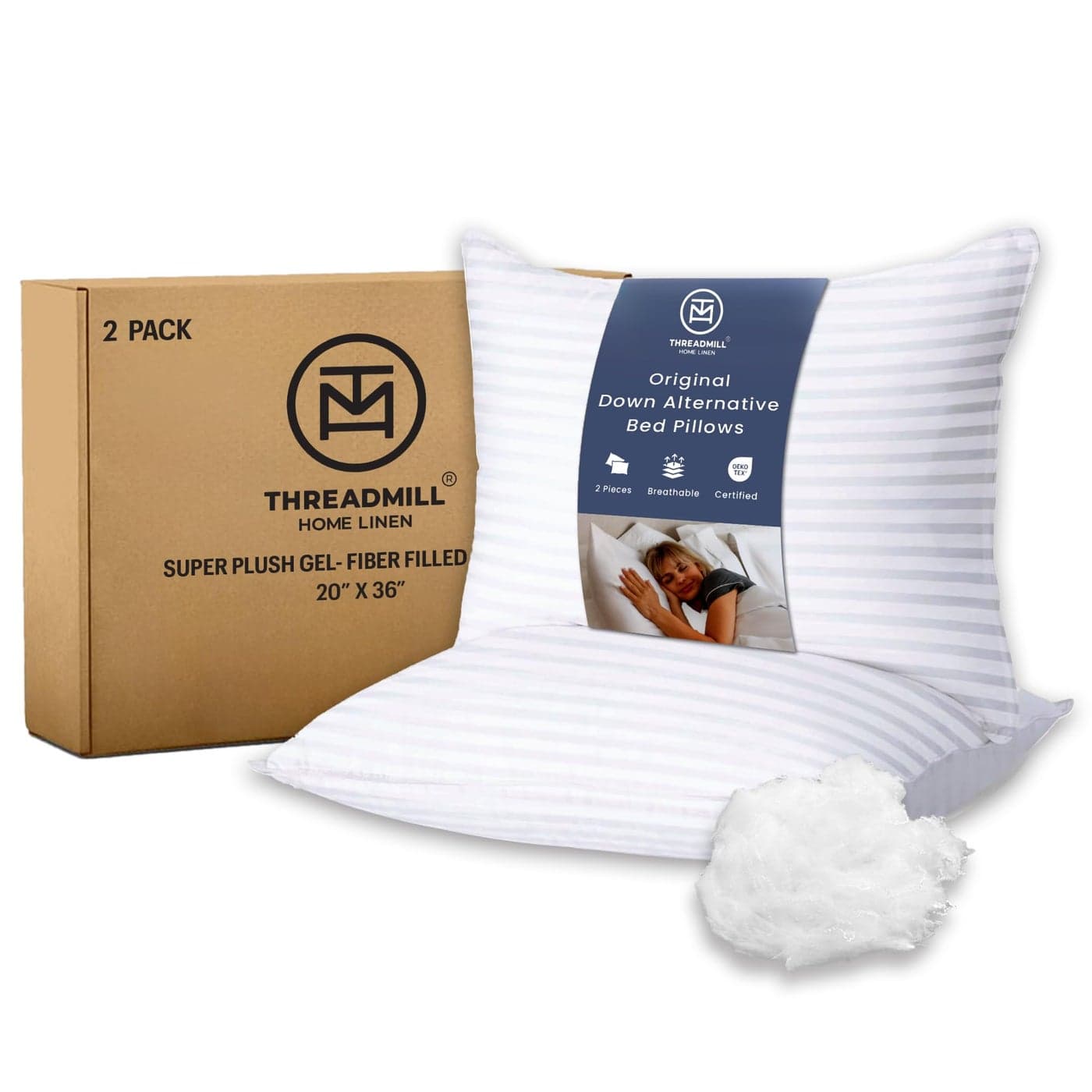 Threadmill Soft Bed Pillows King Size Set of 2 Down Alternative Cooling Soft Pillows for Sleeping 20 x 36 Hotel King Size Pillows 2 Pack for Back Stomach or Side Sleepers