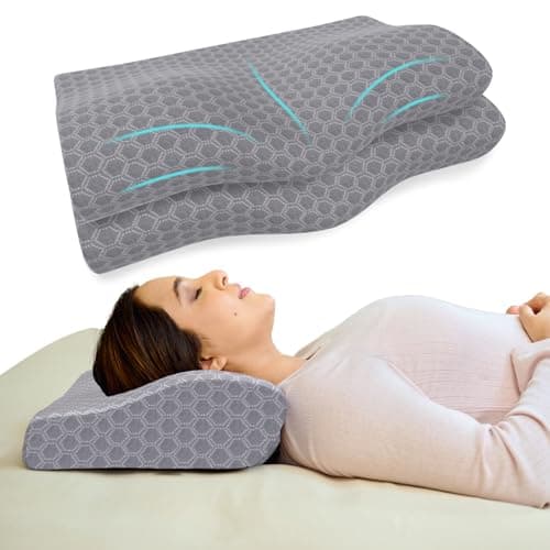 CareFoam Memory Foam Cervical Neck Pillow | 2 Years Warranty | Pain Relief Sleep, Improves Posture, Spinal Alignment, Neck Pain Relief | 19 x 12 x 4 Inch | Grey Jacquard Cover | Pack of 2